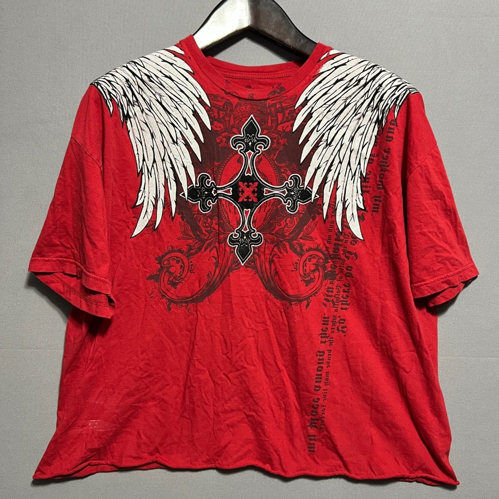Carbon Black Mens XXL Red Winged Cross Graphic Tee Crusade Justice Y2K Shirt